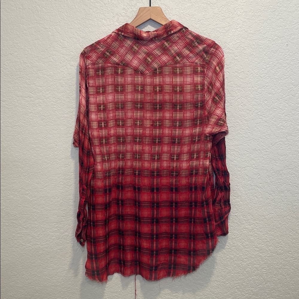 Free People One Lightweight Red Plaid Button-Up Shirt Size M/L - Picture 9 of 9